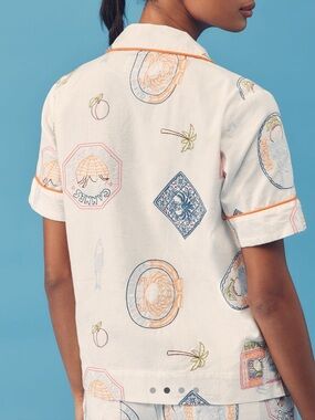 🌴Damson Madder Chlo Short-Sleeve Linen Blend Button-Down Shirt Anthropologie NEW